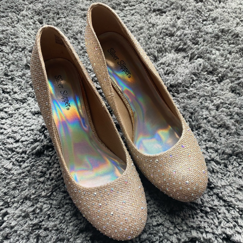 Silver Slippers rhinestone high heels